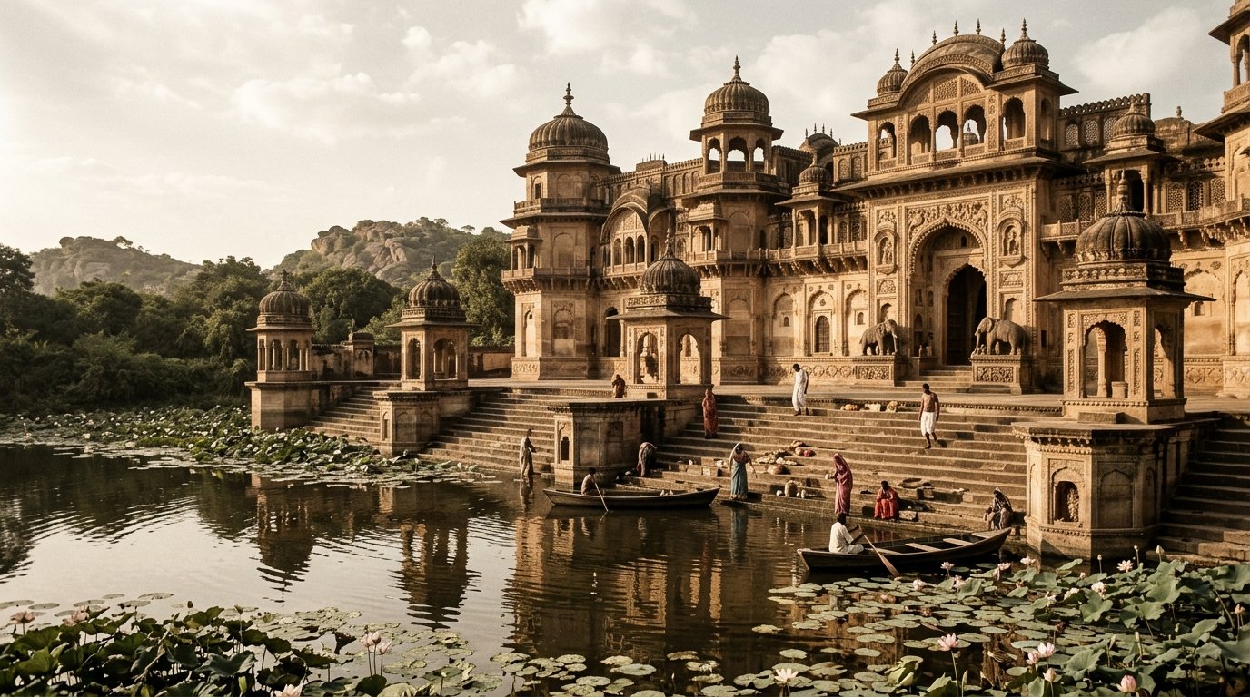 Historic Rajnagar Palace and Lake Ghat near Tikuri